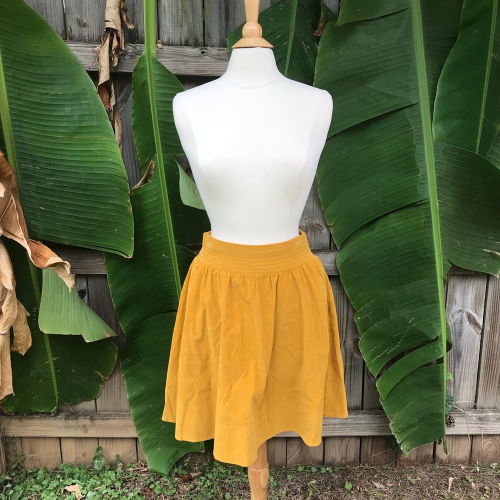 Anthropologie Mustard velvet corduroy skirt
